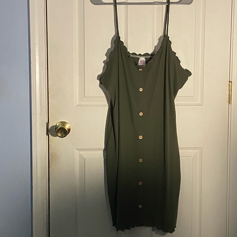 Olive Dress with Faux Buttons